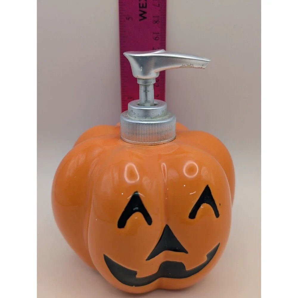 Vintage Halloween Ceramic Pumpkin Soap Dispenser Jack O Lantern Lotion Pump Fall